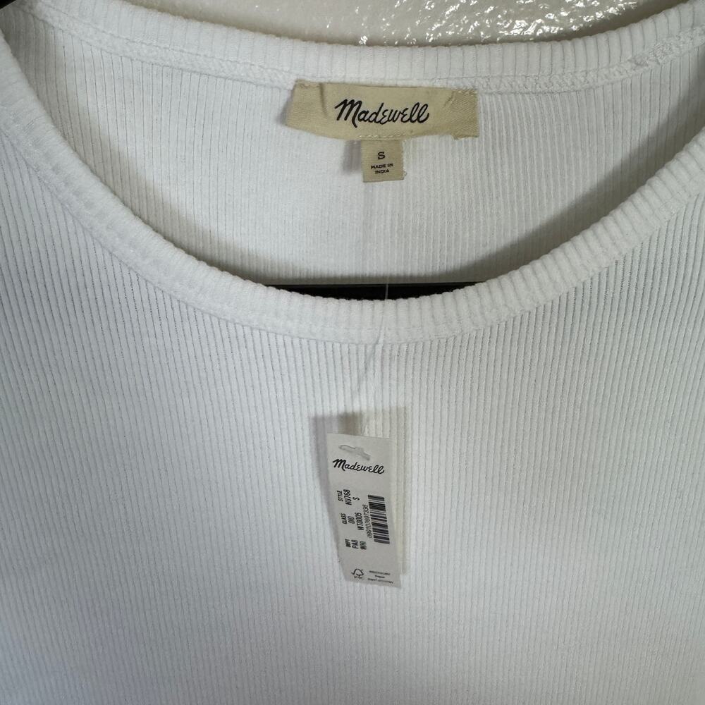 Madewell Ribbed Puff-Sleeve Top Sz S White Long Sleeve Slim Fit Pullover Cotton - Picture 5 of 8